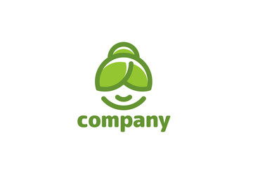 fresh grandma logo with a combination of a smiling grandmother's face and green leaves. - obrazy, fototapety, plakaty
