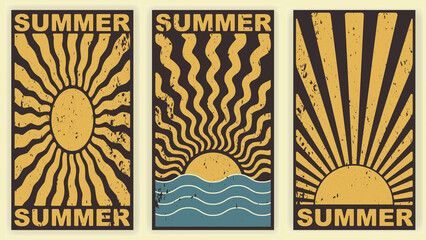 Summer mood retro set posters. Flat style.