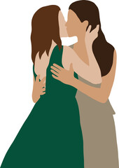 two lesbian girls in dresses hugging and kissing