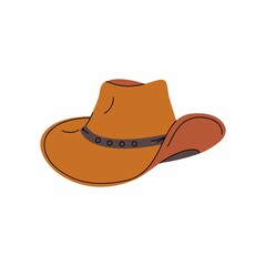 Brown western cowboy hat. Headwear. Clothes accessories. Fashion headwear in vintage style. Vector illustration.