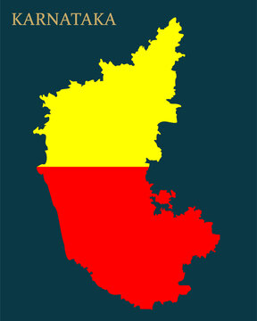 Karnataka state map with Karnataka official flag . 