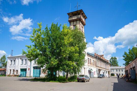 TUTAEV, RUSSIA - JULY 10, 2016: View of the old building of the fire station on a sunny July day