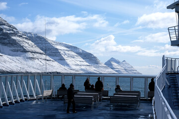 Beautiful breathtaking landscape nature scenery panoramic view of fjords, coast, mountains and...
