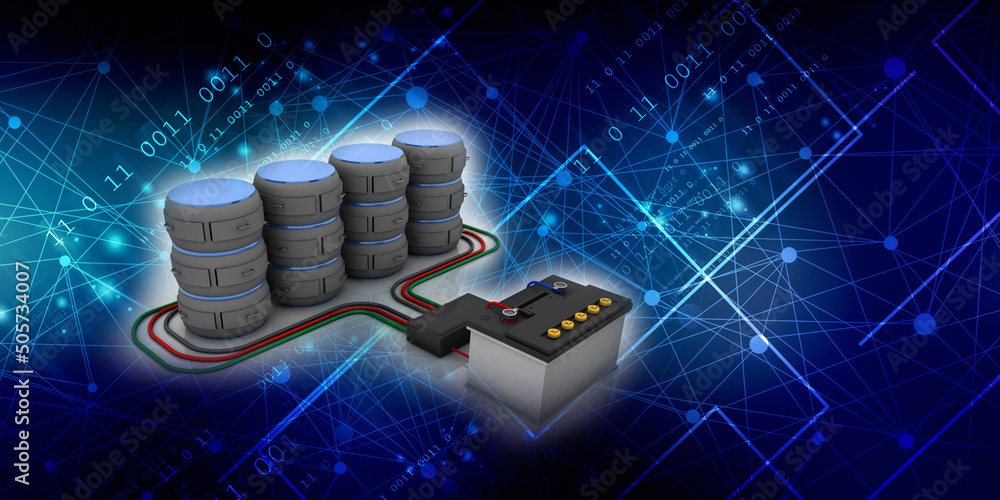 Poster 3d rendering invertor battery connected database