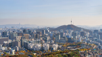 Fototapeta na wymiar Skyline of Seoul, South Korea, taken in November 2021