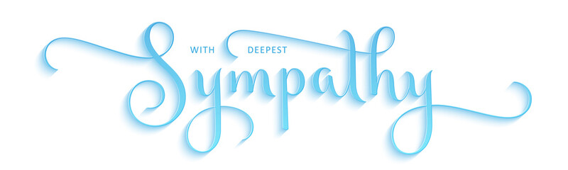 DEEPEST SYMPATHY blue vector brush calligraphy banner with flourishes - obrazy, fototapety, plakaty