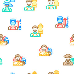 Male Occupation Job Vector Seamless Pattern Color Line Illustration