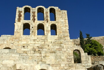 Arched openings in an ancient stone wall in Athens, Greece