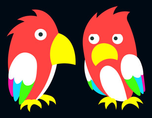 Parrot bird sits flat animal isolated illustration