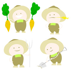 Cartoon gardener small person set isolated illustrations