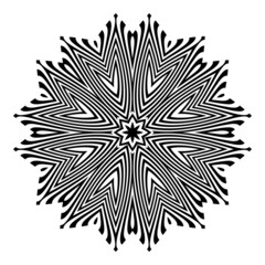 Optical art starlike pattern. Symmetric circular decoration of black stripes.