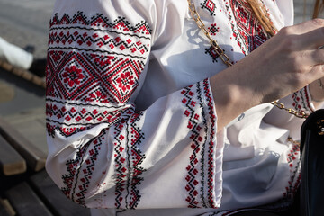 Ukrainian national clothes. Tradicional female embroidered shirt.