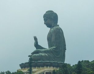 Lantau, Hong Kong- September 17 2019:  Tian Tan Buddha giant statue