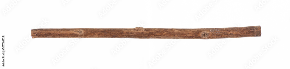 Poster old wooden walking stick isolated on white background