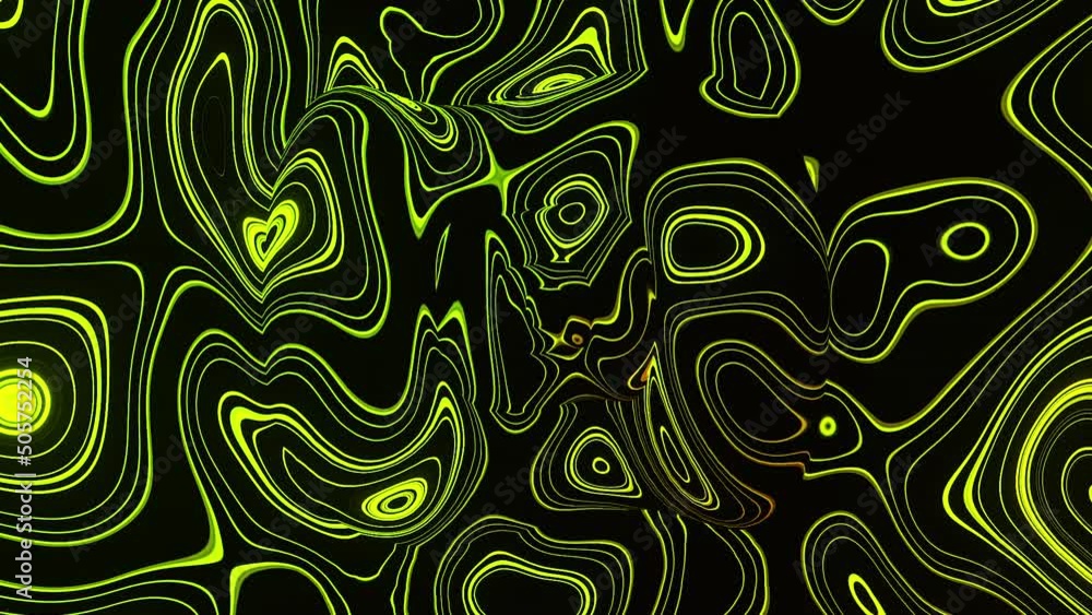 Poster moving random wavy texture. design. psychedelic animated abstract shapes on black background, toxic 