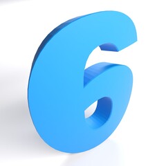 Number 6 in blue color, isolated on white background - 3D rendering illustration