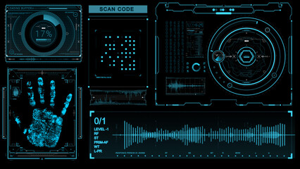 futuristic hand scan identify with hud element interface screen monitor design background template
