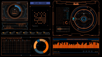 Futuristic HUD Background. Infographic or Technology Interface for Information Visualization in orange
