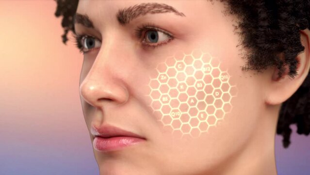 Oil vitamin serum drop to face.Process of Anti-age lift cream serum with oil reduce, cleansing. Vitamin honey comb graphic.Beauty and cosmetic realistic conceptual with 3D rendering include alpha path