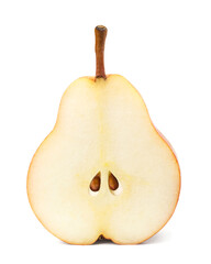 Pear isolated. Half of a red pear on a white background. Fresh fruits.