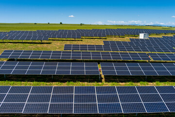solar energy panels in countryside from above