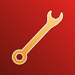 Crossed wrenches sign. Golden gradient Icon with contours on redish Background. Illustration.