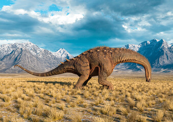 alamosaurus is eating in the plains and mountains © DM7