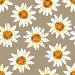 Fototapeta na wymiar Passiflora flowers on a gray background in the shade of fossils. Romantic seamless print for fabric, wallpaper in vector.