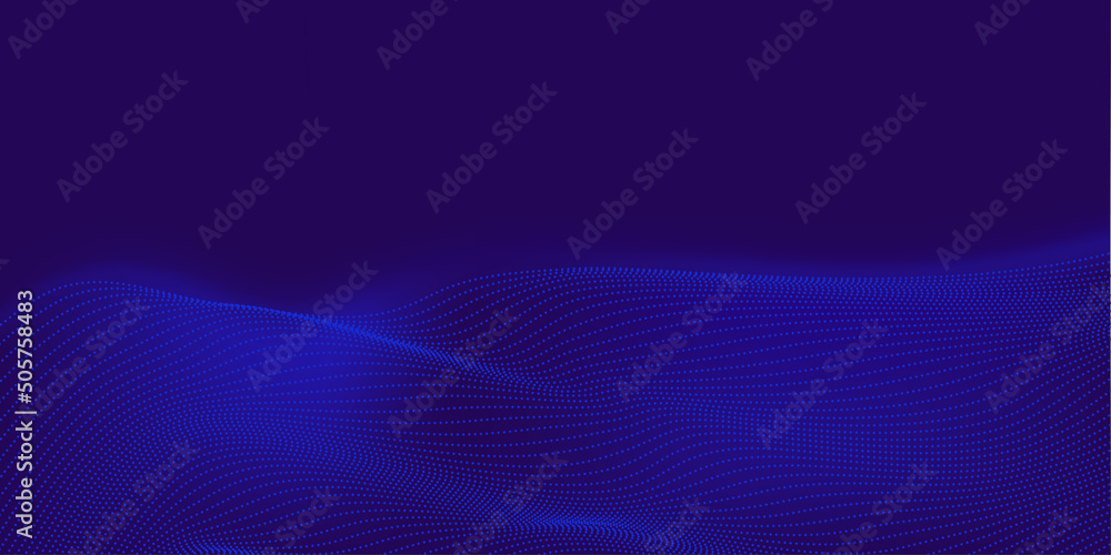 Poster vector abstract futuristic digital landscape with particles dots and stars on horizon. computer geom