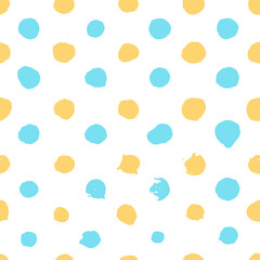 Watercolor hand drawn dots vector seamless pattern. Yellow blue texture backdrop. Drawing of scattered spots vector. Ukraine colors background. Wallpaper, paper, fabric, textile design.