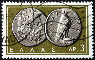 Postage stamp Greece 1963 Zeus and Eagle, Coin