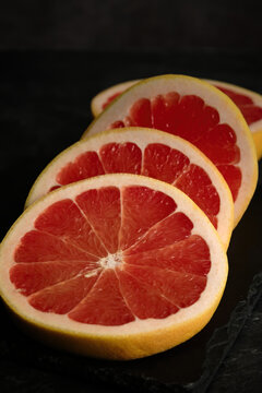 slices of cut grayfruit close-up