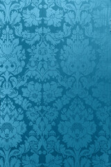 Retro floral ornamental victorian wallpaper fabric in blue full frame repeating