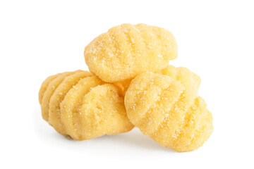 Traditional Fresh gnocchi pasta uncooked isolated on white background, pasta fresca, close up