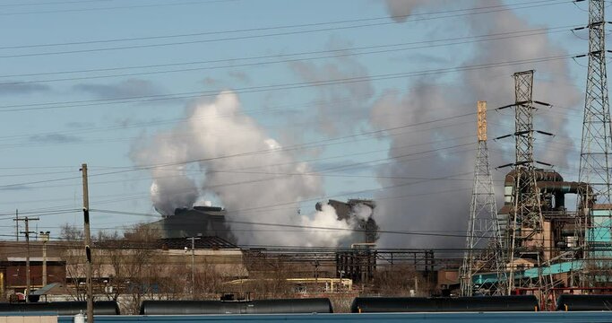 Afternoon sun shines on the industrial district of Gary, Indiana, USA.