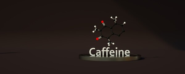 Obraz na płótnie Canvas Caffeine formula structure. 3d render.Caffeine stimulates the brain leading to creative ideas and success. Business development and growth from an idea that came from a cup of coffee. Business concept