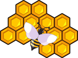cute bee on a honeycomb on a white background vector illustration