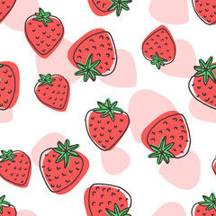 Hand drawn strawberry seamless vector pattern