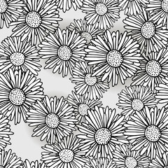seamless vector pattern with black and white chamomile