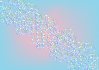 Soap bubble. Detergent bath foam and suds for bathtub. Shampoo. Aqua fizz and splash. Realistic water frame and border. Blue 3d vector illustration banner. colorful liquid soap bubble.