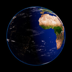 Planet Earth day and night on black isolated background.  Elements of this image furnished by NASA. 3d rendering. - obrazy, fototapety, plakaty