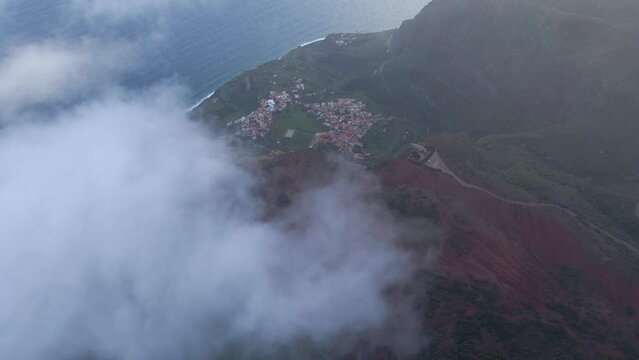 Incredible views through the clouds of the Canary volcanic island of La Gomera. Beautiful mountain views through the clouds