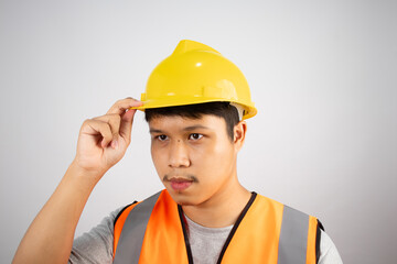 Engineers are required to wear a safety helmet before each operation to ensure safety isolated on...