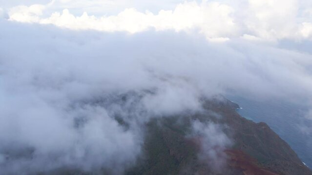 Incredible views through the clouds of the Canary volcanic island of La Gomera. Beautiful mountain views through the clouds