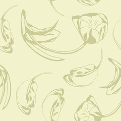 Seamless pattern with stylized tulips. Monochrome vector illustration