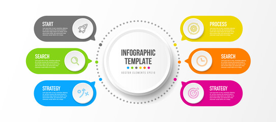 Timeline infographic design with 6 options or steps. Infographics for business concept. Can be used for presentations workflow layout, banner, process, diagram, flow chart, info graph, annual report.