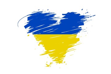 Ukraine flag colors. Drawn heart with blue and yellow colors .