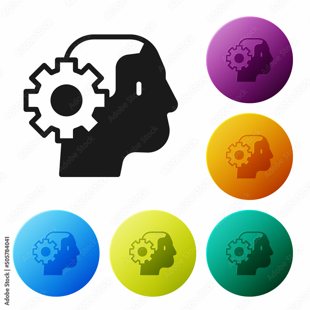Poster black humanoid robot icon isolated on white background. artificial intelligence, machine learning, c