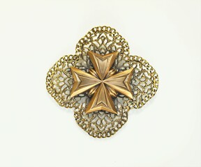 Gold tone antiqued filigree maltese cross shape fashion brooch pin costume jewelry accessory unisex - obrazy, fototapety, plakaty