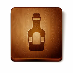 Brown Alcohol drink Rum bottle icon isolated on white background. Wooden square button. Vector